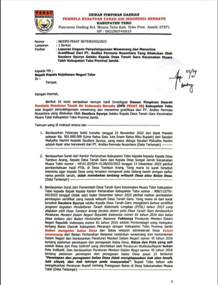 Kejari Tebo Pilih Tak Lanjutkan Penyelidikan Dugaan Korupsi Kasus 14 Paket PUPR