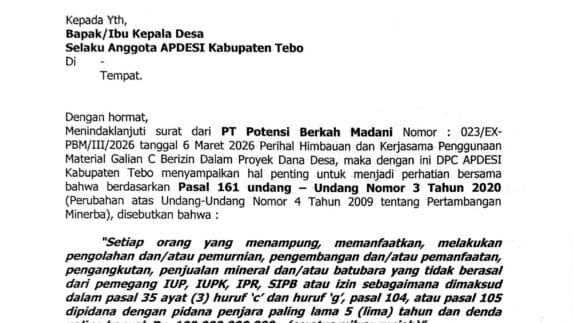 Tingkat PAD, ‎APDESI Tebo Imbau Gunakan Material Galian C Legal